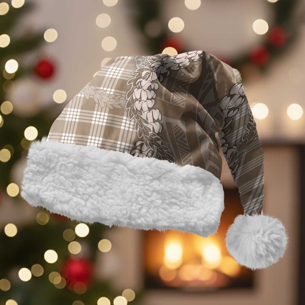Beige Hawaii Palaka Cowboy Turtle Christmas Santa Hat Hawaiian Paniolo Puakenikeni Maile Lei - Polynesian Pride