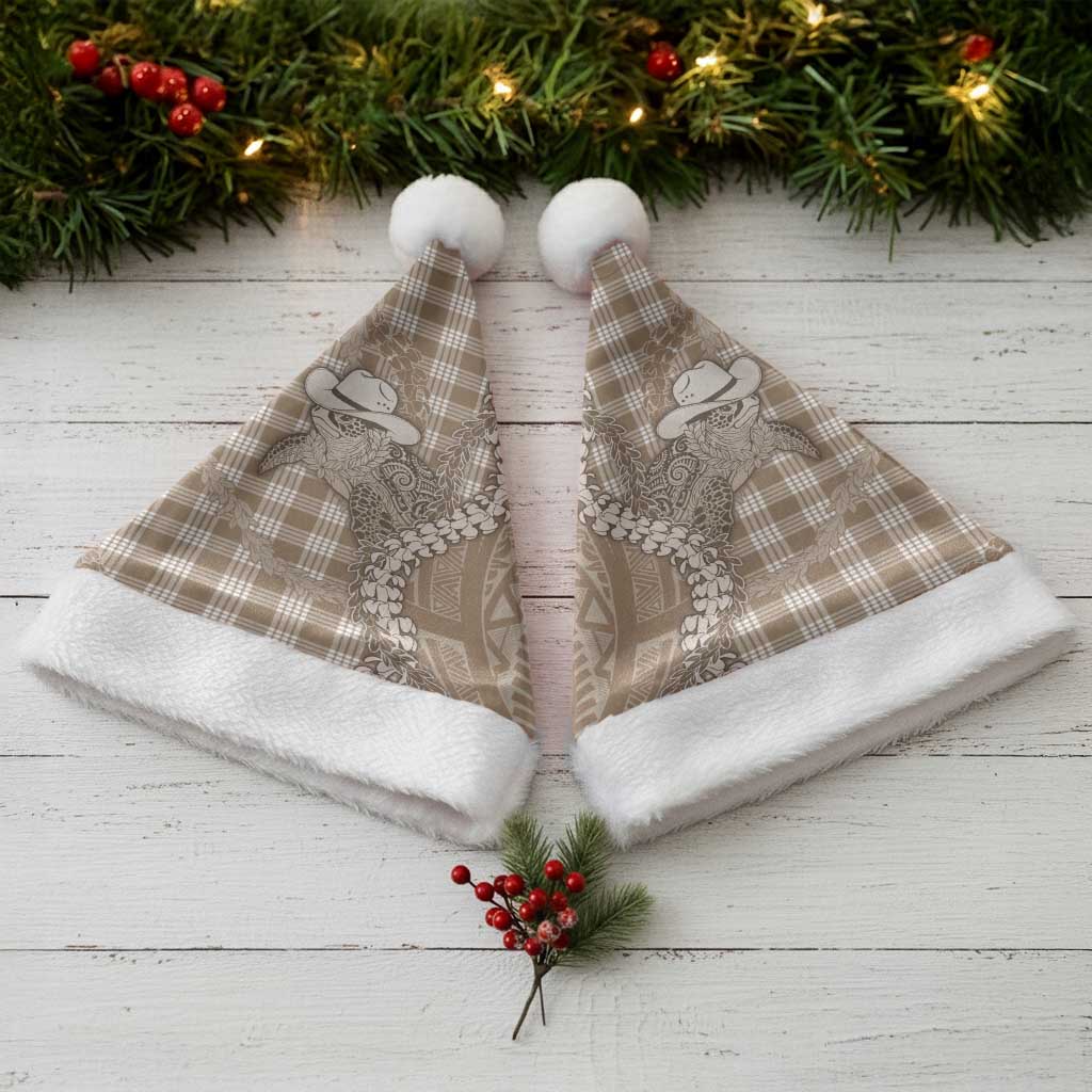 Beige Hawaii Palaka Cowboy Turtle Christmas Santa Hat Hawaiian Paniolo Puakenikeni Maile Lei - Polynesian Pride