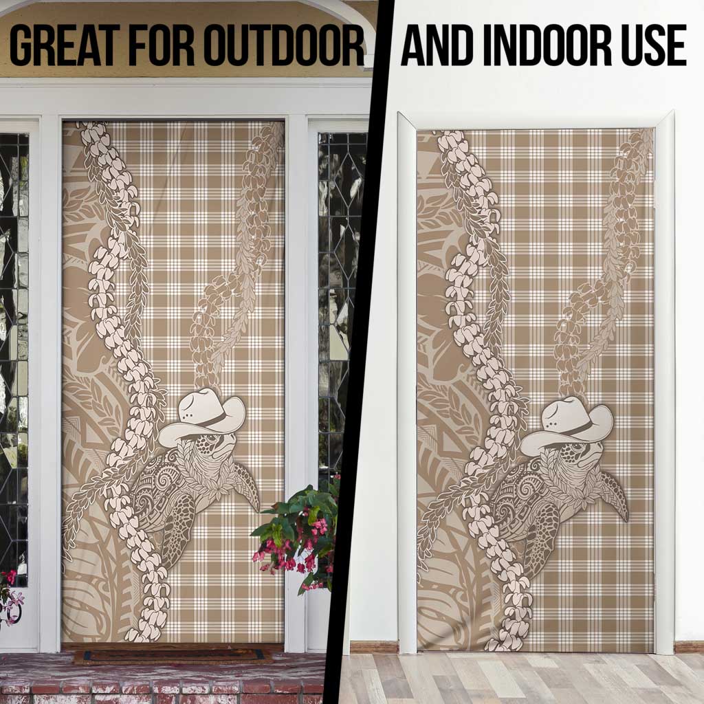 Beige Hawaii Palaka Cowboy Turtle Door Cover Hawaiian Paniolo Puakenikeni Maile Lei - Polynesian Pride