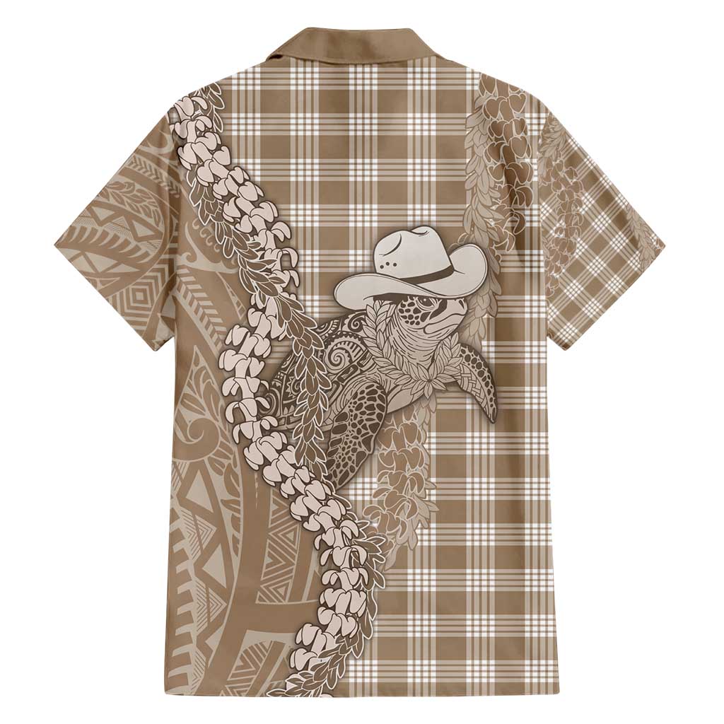 Beige Hawaii Palaka Cowboy Turtle Family Matching Short Sleeve Bodycon Dress and Hawaiian Shirt Hawaiian Paniolo Puakenikeni Maile Lei - Polynesian Pride