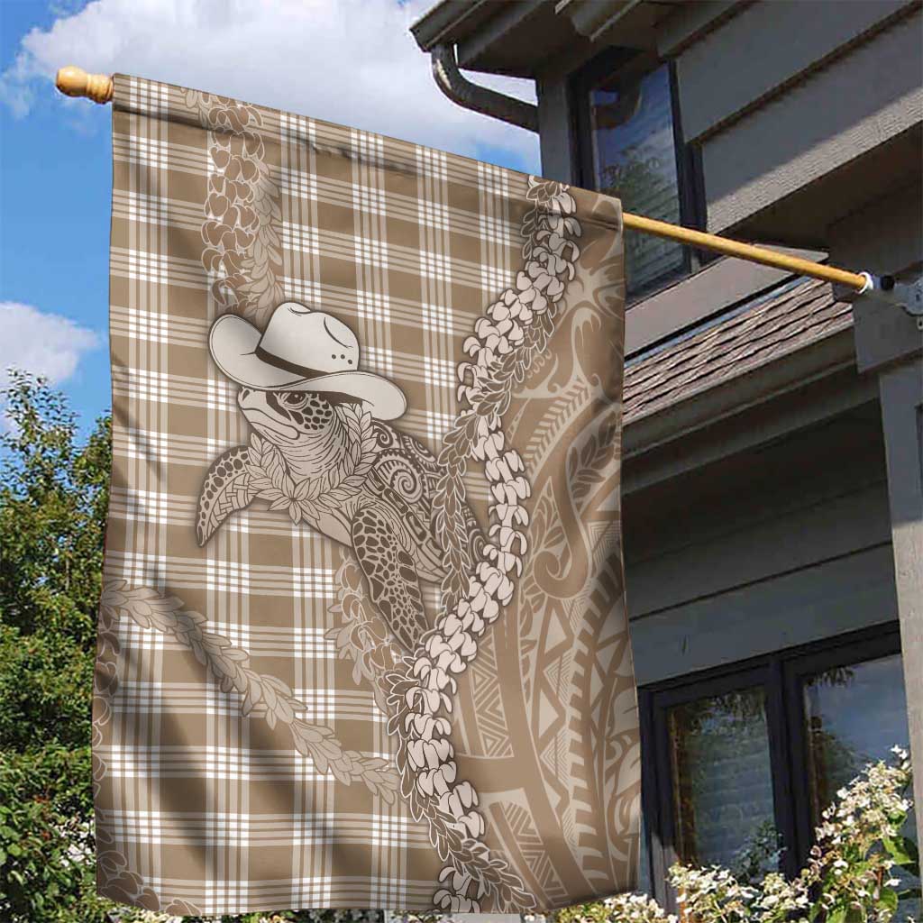 Beige Hawaii Palaka Cowboy Turtle Garden Flag Hawaiian Paniolo Puakenikeni Maile Lei - Polynesian Pride
