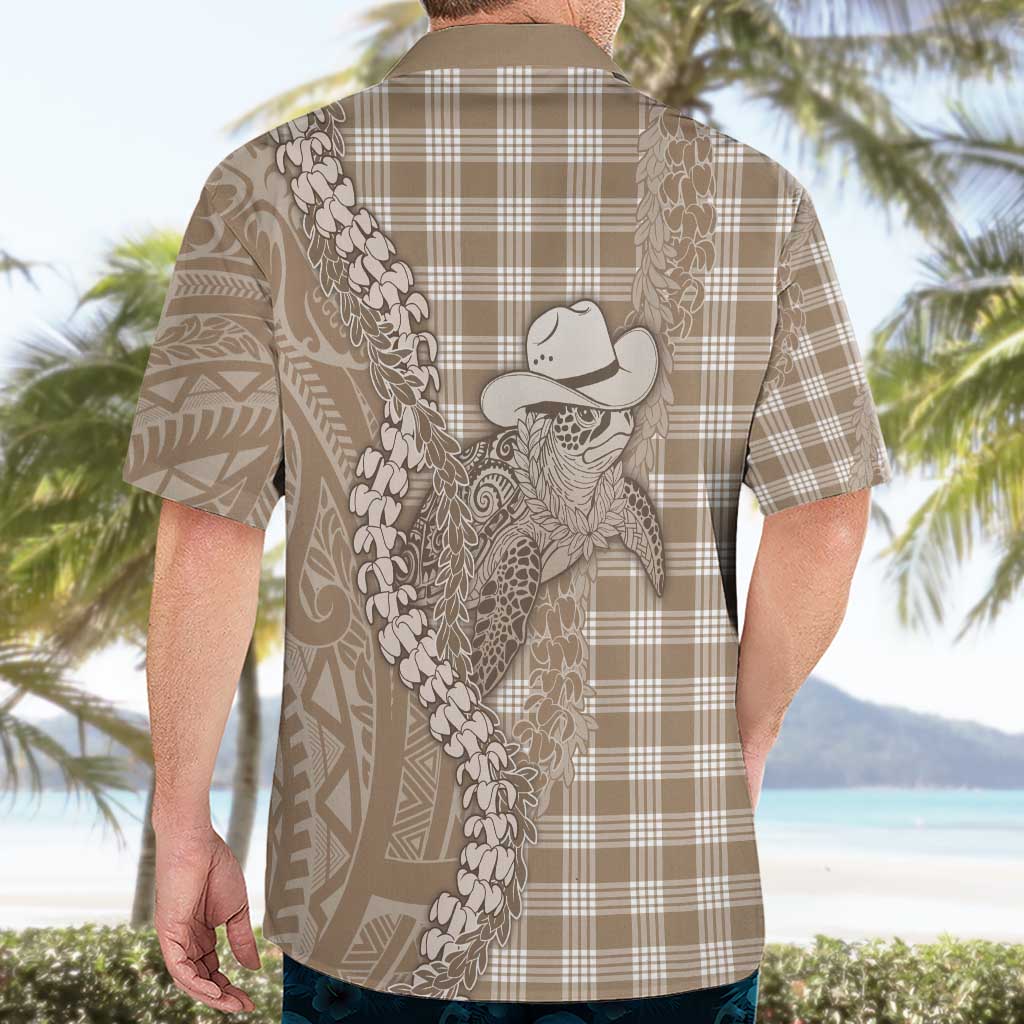 Beige Hawaii Palaka Cowboy Turtle Hawaiian Shirt Hawaiian Paniolo Puakenikeni Maile Lei - Polynesian Pride