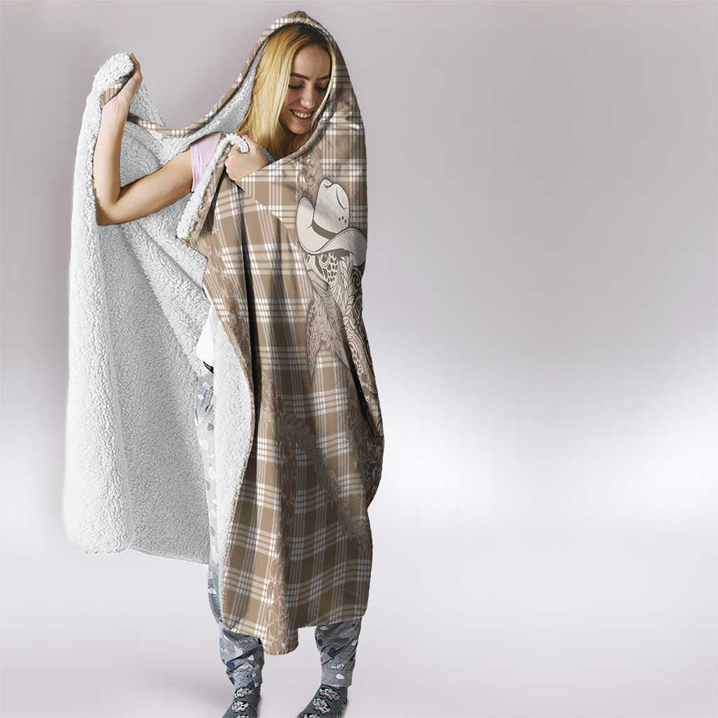 Beige Hawaii Palaka Cowboy Turtle Hooded Blanket Hawaiian Paniolo Puakenikeni Maile Lei - Polynesian Pride