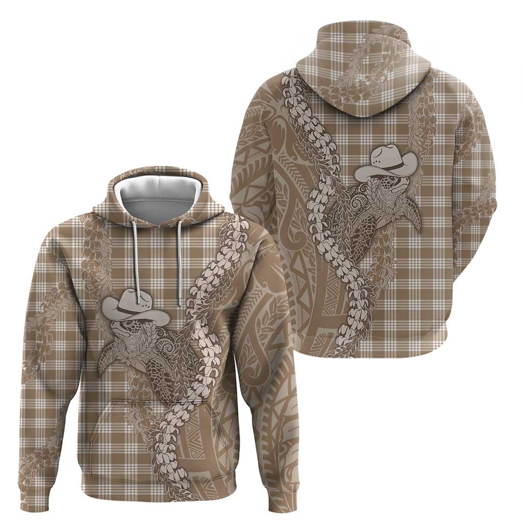 Beige Hawaii Palaka Cowboy Turtle Hoodie Hawaiian Paniolo Puakenikeni Maile Lei - Polynesian Pride