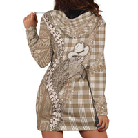 Beige Hawaii Palaka Cowboy Turtle Hoodie Dress Hawaiian Paniolo Puakenikeni Maile Lei - Polynesian Pride