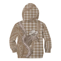 Beige Hawaii Palaka Cowboy Turtle Kid Hoodie Hawaiian Paniolo Puakenikeni Maile Lei - Polynesian Pride