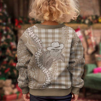 Beige Hawaii Palaka Cowboy Turtle Kid Ugly Christmas Sweater Hawaiian Paniolo Puakenikeni Maile Lei - Polynesian Pride
