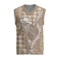 Beige Hawaii Palaka Cowboy Turtle Christmas Knitted V-Neck Vest Hawaiian Paniolo Puakenikeni Maile Lei DT05 Beige - Polynesian Pride