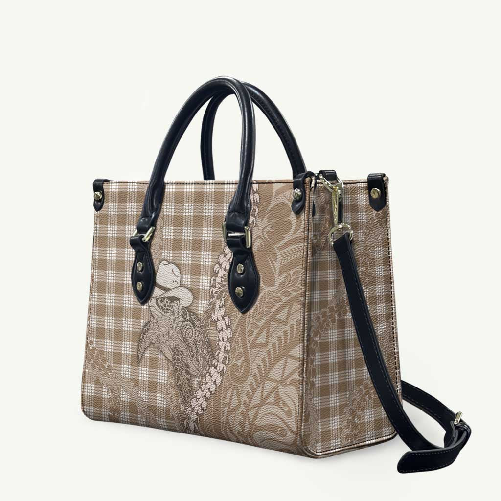 Beige Hawaii Palaka Cowboy Turtle Leather Bag Hawaiian Paniolo Puakenikeni Maile Lei - Polynesian Pride