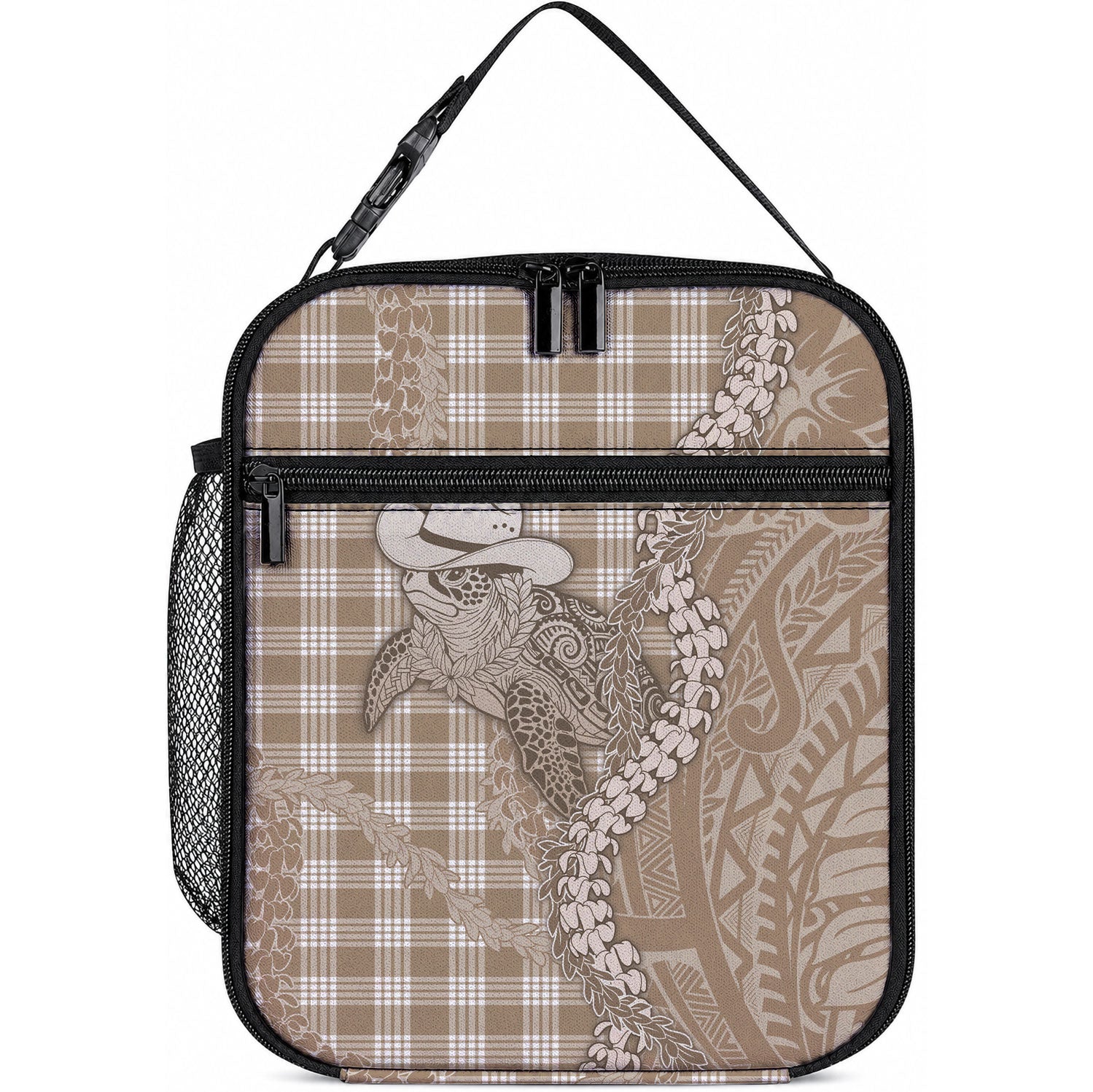Beige Hawaii Palaka Cowboy Turtle Lunch Bag Hawaiian Paniolo Puakenikeni Maile Lei