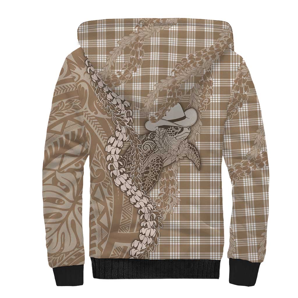 Beige Hawaii Palaka Cowboy Turtle Sherpa Hoodie Hawaiian Paniolo Puakenikeni Maile Lei DT05 - Polynesian Pride