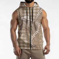 Beige Hawaii Palaka Cowboy Turtle Sleeveless Zip Hoodie Hawaiian Paniolo Puakenikeni Maile Lei DT05 - Polynesian Pride