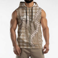 Beige Hawaii Palaka Cowboy Turtle Sleeveless Zip Hoodie Hawaiian Paniolo Puakenikeni Maile Lei - Polynesian Pride