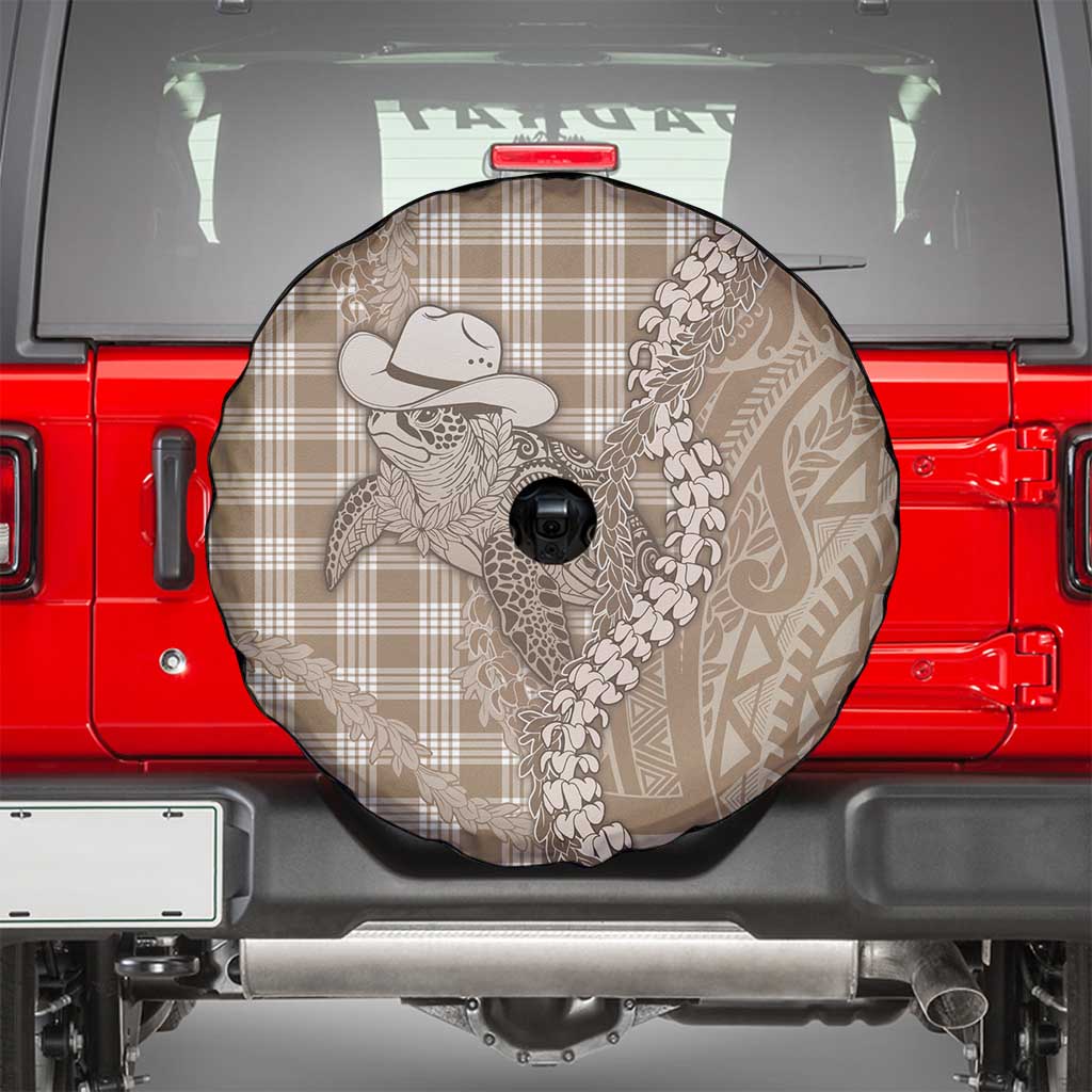 Beige Hawaii Palaka Cowboy Turtle Spare Tire Cover Hawaiian Paniolo Puakenikeni Maile Lei - Polynesian Pride