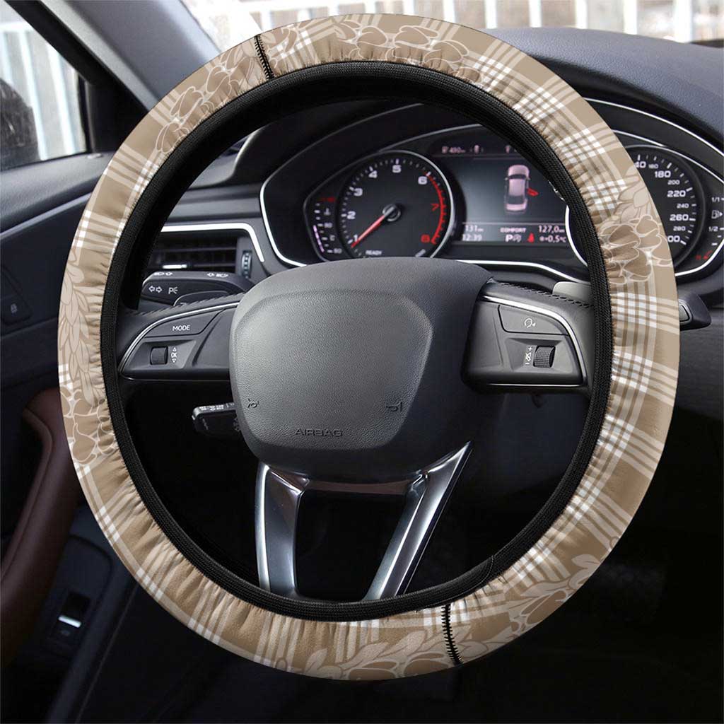 Beige Hawaii Palaka Cowboy Turtle Steering Wheel Cover Hawaiian Paniolo Puakenikeni Maile Lei - Polynesian Pride