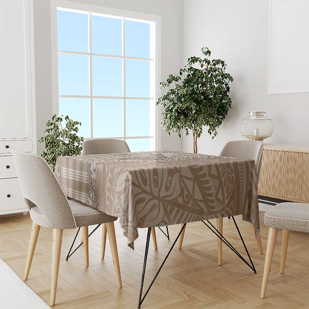Beige Hawaii Palaka Cowboy Turtle Tablecloth Hawaiian Paniolo Puakenikeni Maile Lei - Polynesian Pride