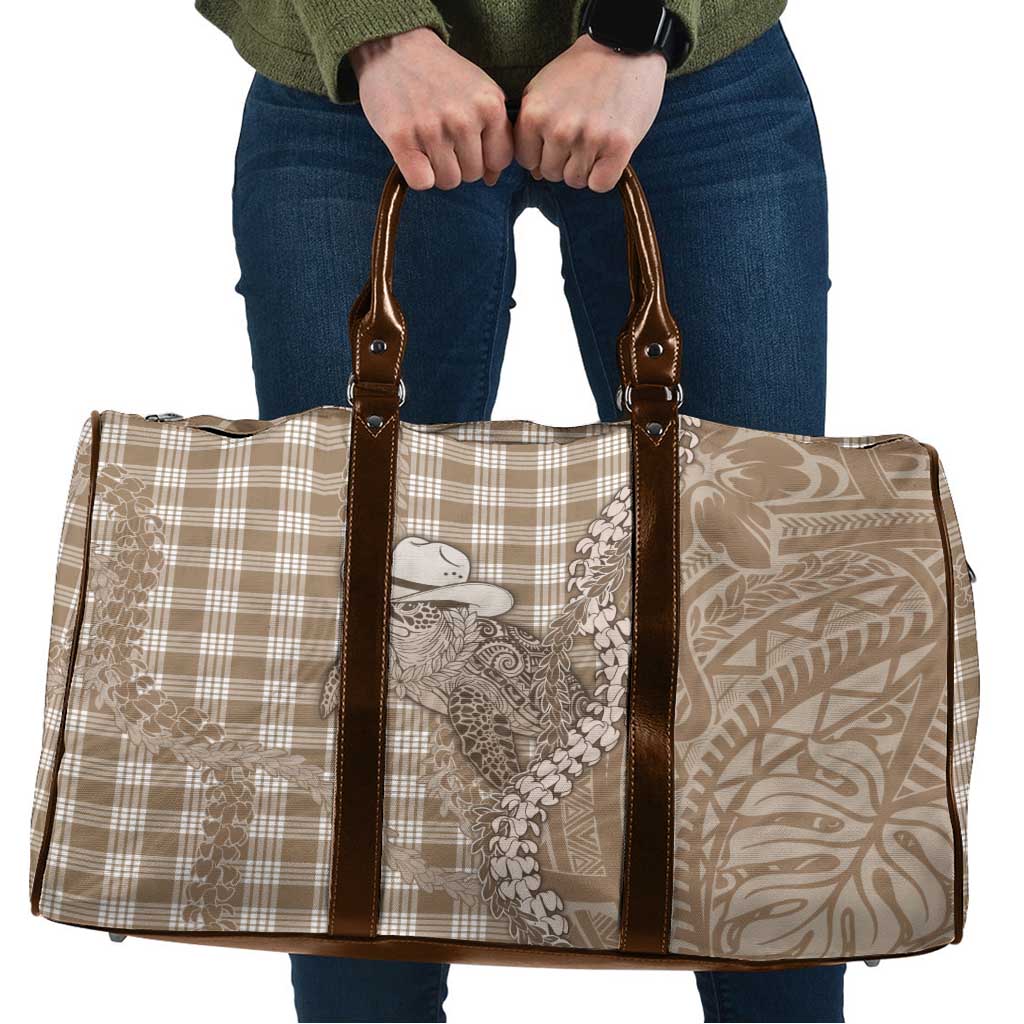 Beige Hawaii Palaka Cowboy Turtle Travel Bag Hawaiian Paniolo Puakenikeni Maile Lei - Polynesian Pride