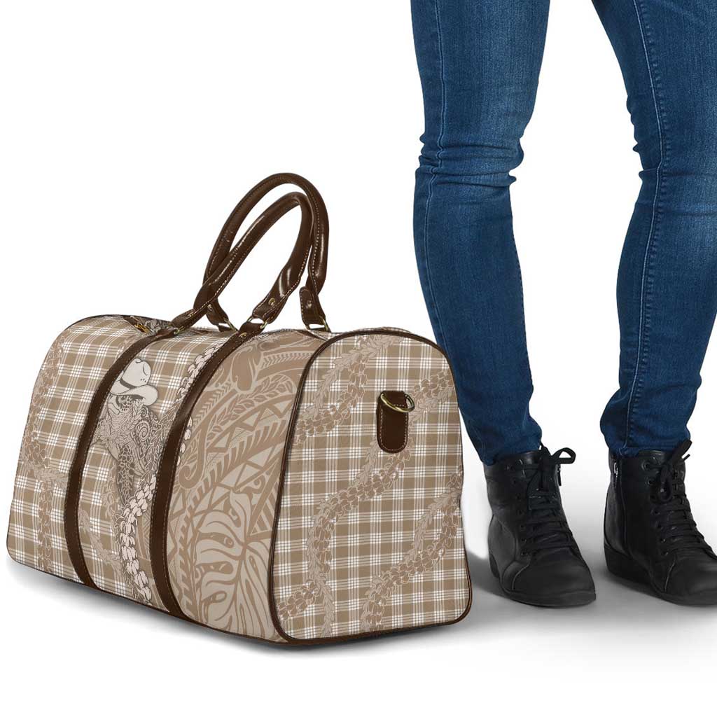 Beige Hawaii Palaka Cowboy Turtle Travel Bag Hawaiian Paniolo Puakenikeni Maile Lei - Polynesian Pride