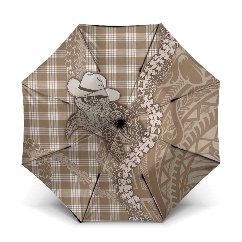 Beige Hawaii Palaka Cowboy Turtle Umbrella Hawaiian Paniolo Puakenikeni Maile Lei - Polynesian Pride