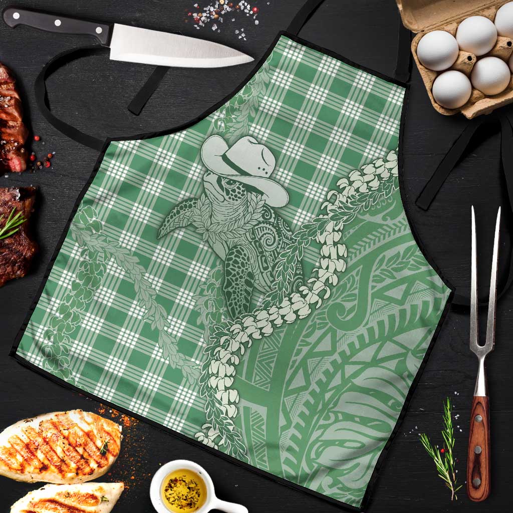 Green Hawaii Palaka Cowboy Turtle Apron Hawaiian Paniolo Puakenikeni Maile Lei - Polynesian Pride