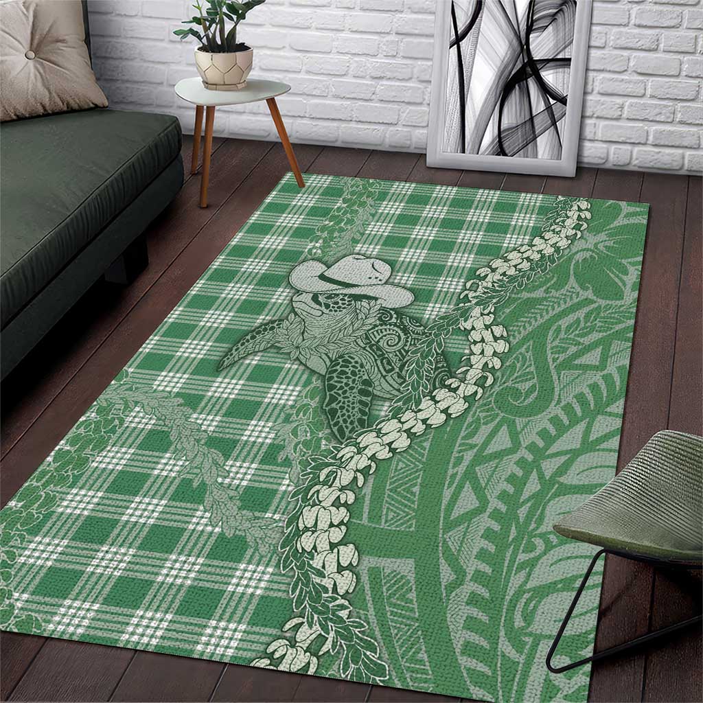 Green Hawaii Palaka Cowboy Turtle Area Rug Hawaiian Paniolo Puakenikeni Maile Lei - Polynesian Pride