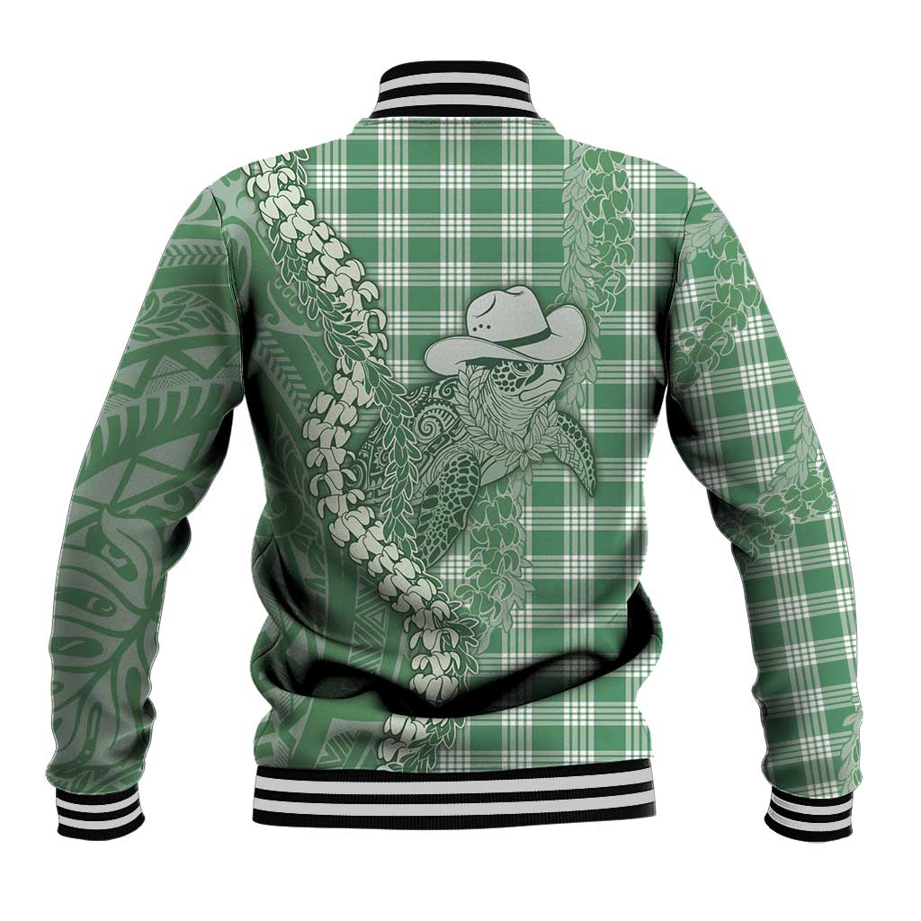 Green Hawaii Palaka Cowboy Turtle Baseball Jacket Hawaiian Paniolo Puakenikeni Maile Lei - Polynesian Pride