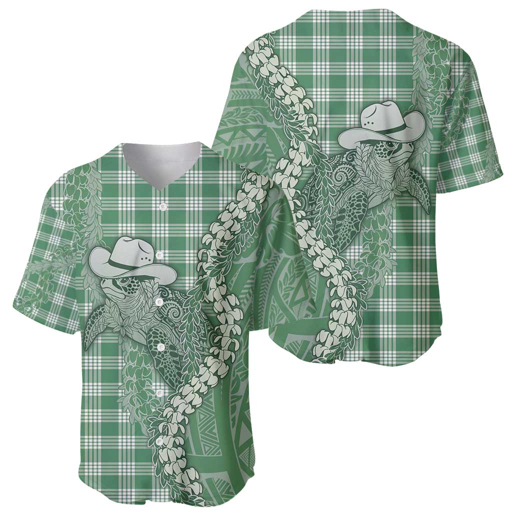 Green Hawaii Palaka Cowboy Turtle Baseball Jersey Hawaiian Paniolo Puakenikeni Maile Lei - Polynesian Pride