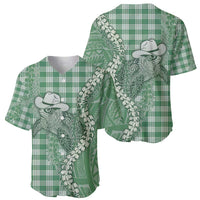Green Hawaii Palaka Cowboy Turtle Baseball Jersey Hawaiian Paniolo Puakenikeni Maile Lei - Polynesian Pride