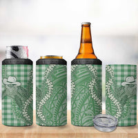 Green Hawaii Palaka Cowboy Turtle 4 in 1 Can Cooler Tumbler Hawaiian Paniolo Puakenikeni Maile Lei - Polynesian Pride