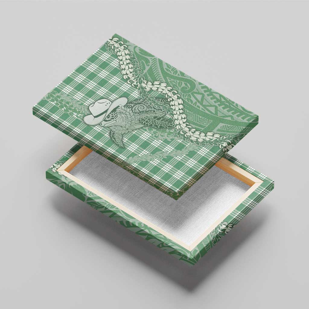 Green Hawaii Palaka Cowboy Turtle Canvas Wall Art Hawaiian Paniolo Puakenikeni Maile Lei - Polynesian Pride