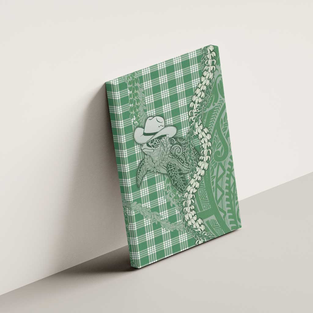 Green Hawaii Palaka Cowboy Turtle Canvas Wall Art Hawaiian Paniolo Puakenikeni Maile Lei - Polynesian Pride