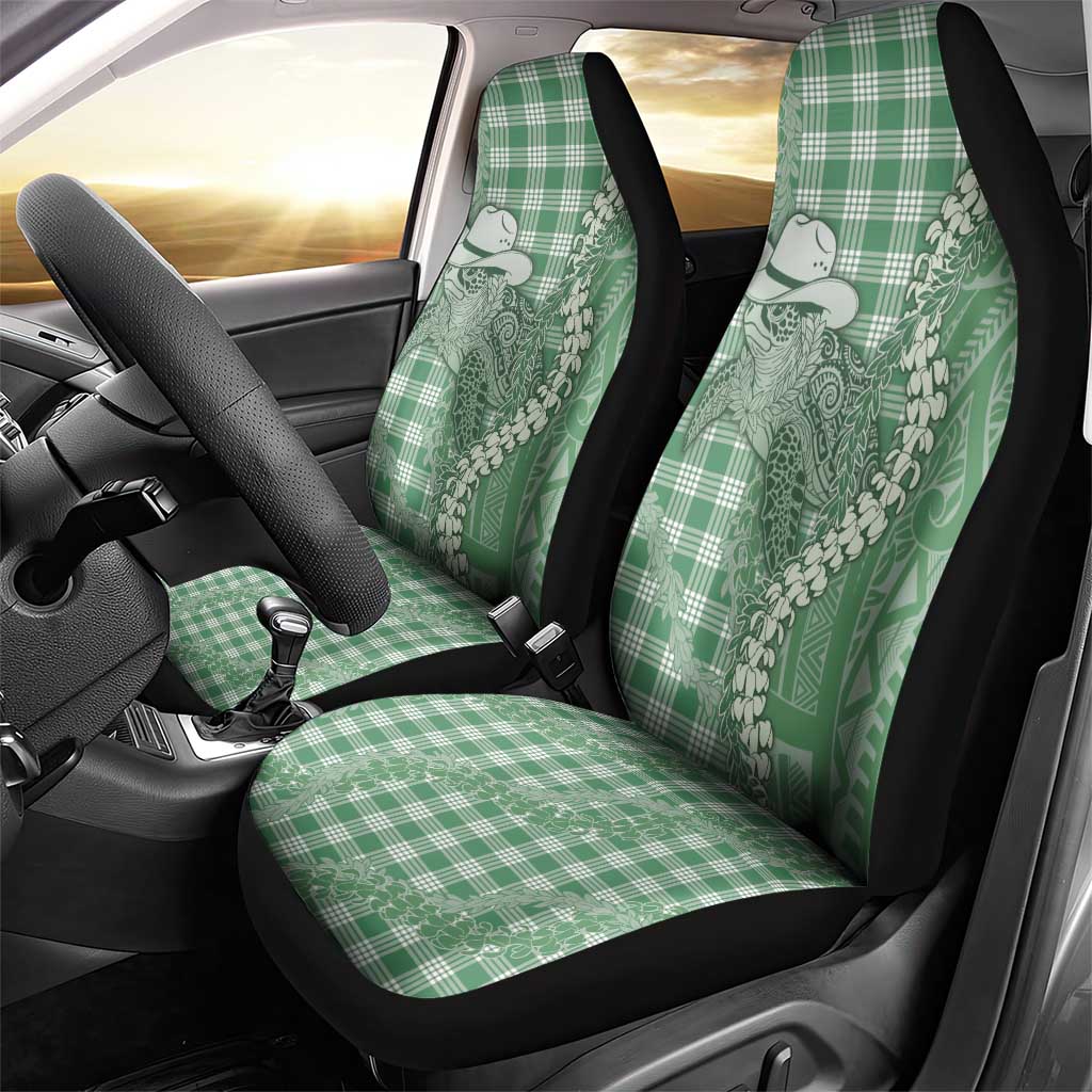 Green Hawaii Palaka Cowboy Turtle Car Seat Cover Hawaiian Paniolo Puakenikeni Maile Lei - Polynesian Pride