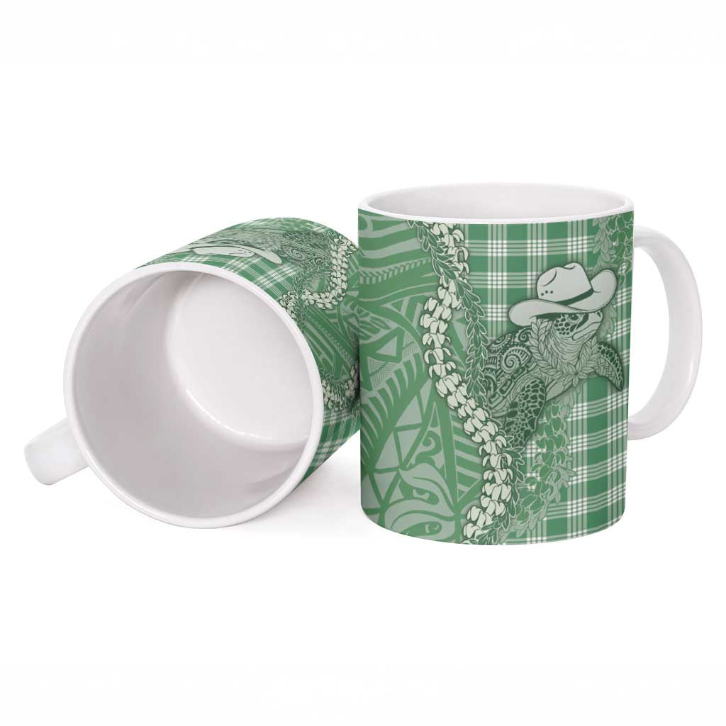 Green Hawaii Palaka Cowboy Turtle Ceramic Mug Hawaiian Paniolo Puakenikeni Maile Lei - Polynesian Pride