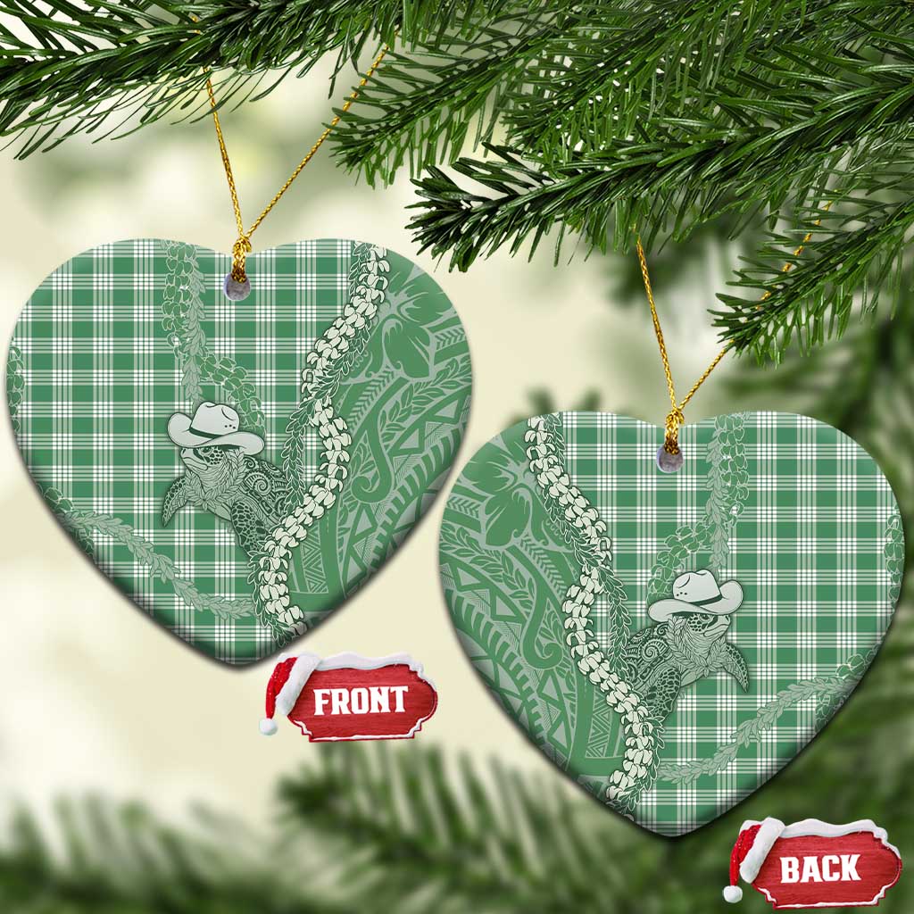 Green Hawaii Palaka Cowboy Turtle Ceramic Ornament Hawaiian Paniolo Puakenikeni Maile Lei - Polynesian Pride