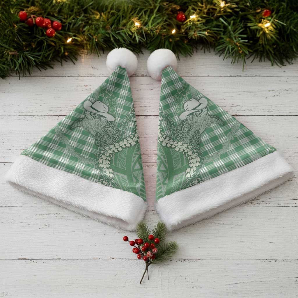 Green Hawaii Palaka Cowboy Turtle Christmas Santa Hat Hawaiian Paniolo Puakenikeni Maile Lei - Polynesian Pride