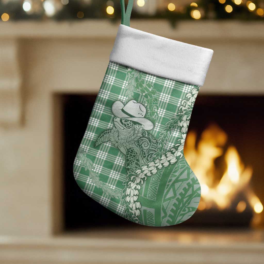 Green Hawaii Palaka Cowboy Turtle Christmas Stocking Hawaiian Paniolo Puakenikeni Maile Lei - Polynesian Pride