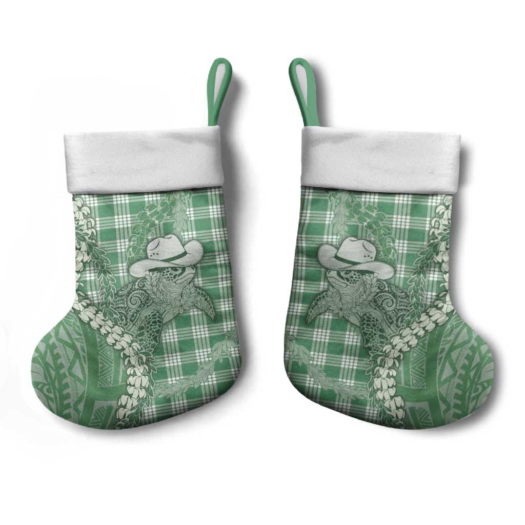 Green Hawaii Palaka Cowboy Turtle Christmas Stocking Hawaiian Paniolo Puakenikeni Maile Lei - Polynesian Pride