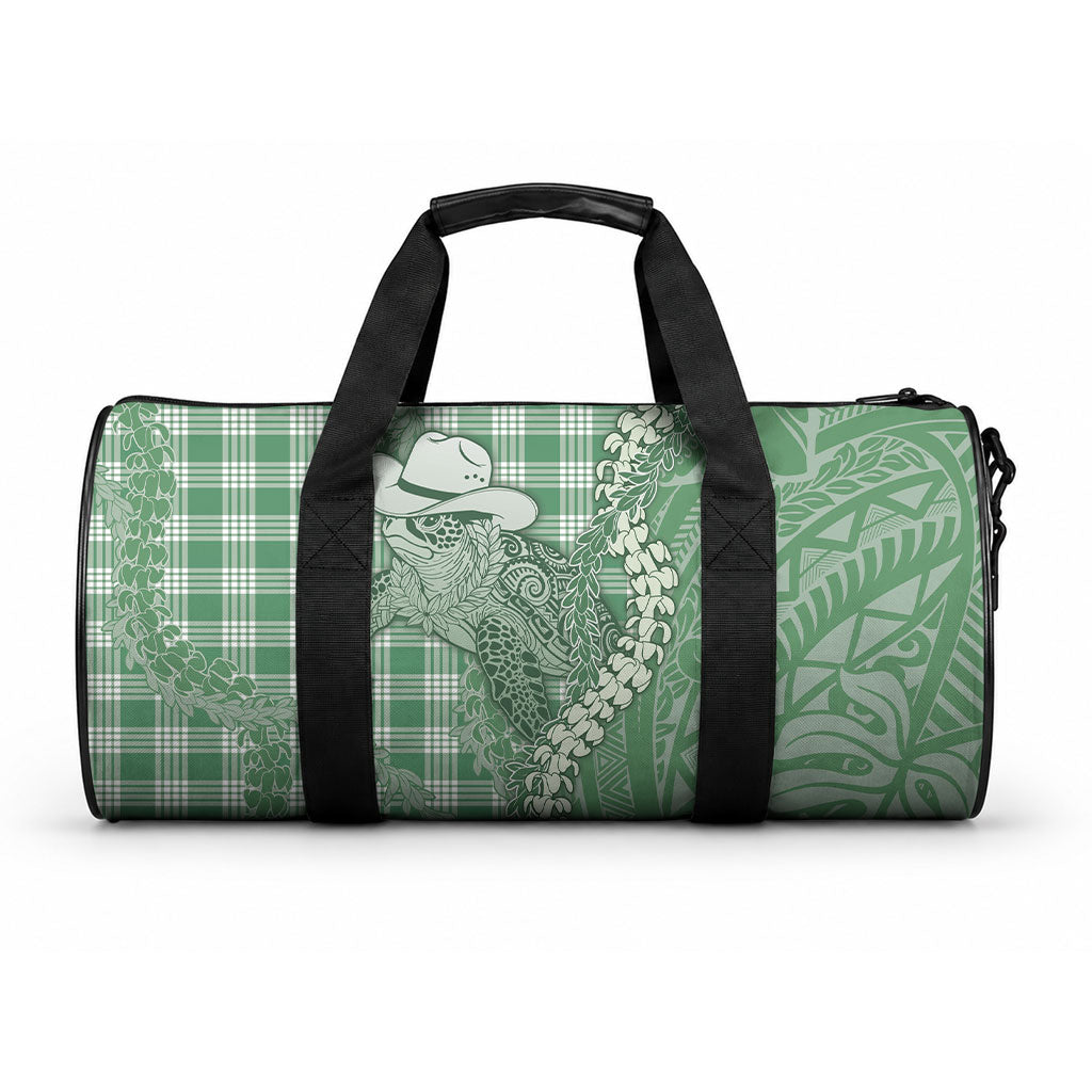 Green Hawaii Palaka Cowboy Turtle Duffle Bag Hawaiian Paniolo Puakenikeni Maile Lei
