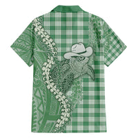 Green Hawaii Palaka Cowboy Turtle Family Matching Summer Maxi Dress and Hawaiian Shirt Hawaiian Paniolo Puakenikeni Maile Lei - Polynesian Pride