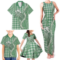 Green Hawaii Palaka Cowboy Turtle Family Matching Tank Maxi Dress and Hawaiian Shirt Hawaiian Paniolo Puakenikeni Maile Lei - Polynesian Pride