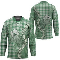 Green Hawaii Palaka Cowboy Turtle Hockey Jersey Hawaiian Paniolo Puakenikeni Maile Lei - Polynesian Pride