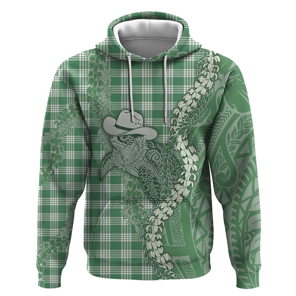 Green Hawaii Palaka Cowboy Turtle Hoodie Hawaiian Paniolo Puakenikeni Maile Lei - Polynesian Pride