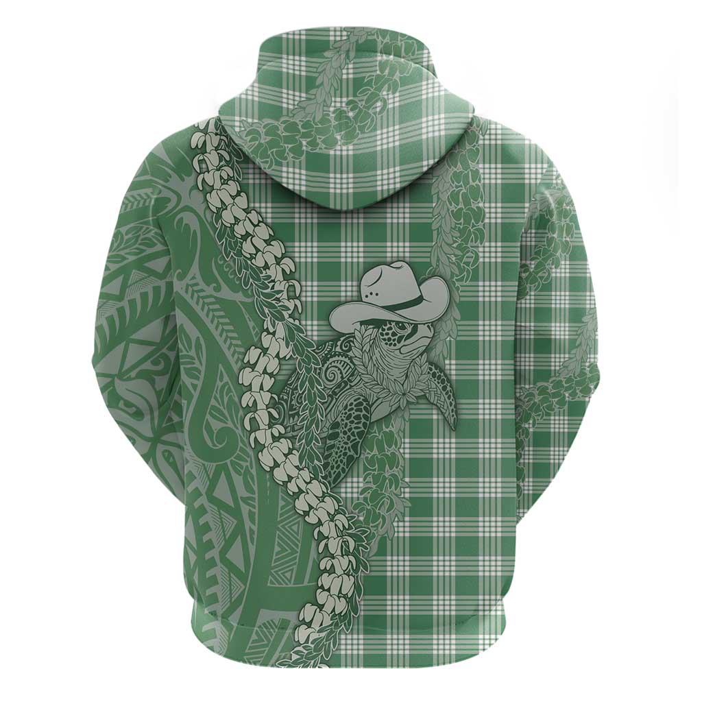 Green Hawaii Palaka Cowboy Turtle Hoodie Hawaiian Paniolo Puakenikeni Maile Lei - Polynesian Pride