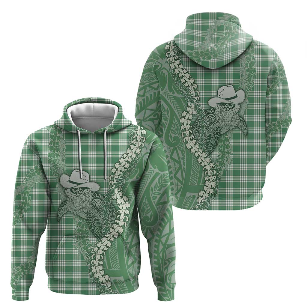 Green Hawaii Palaka Cowboy Turtle Hoodie Hawaiian Paniolo Puakenikeni Maile Lei - Polynesian Pride
