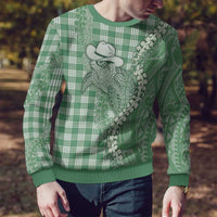 Green Hawaii Palaka Cowboy Turtle Ugly Christmas Sweater Hawaiian Paniolo Puakenikeni Maile Lei - Polynesian Pride