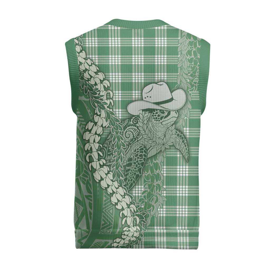Green Hawaii Palaka Cowboy Turtle Christmas Knitted V-Neck Vest Hawaiian Paniolo Puakenikeni Maile Lei DT05 - Polynesian Pride