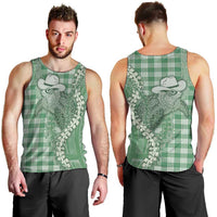 Green Hawaii Palaka Cowboy Turtle Men Tank Top Hawaiian Paniolo Puakenikeni Maile Lei - Polynesian Pride