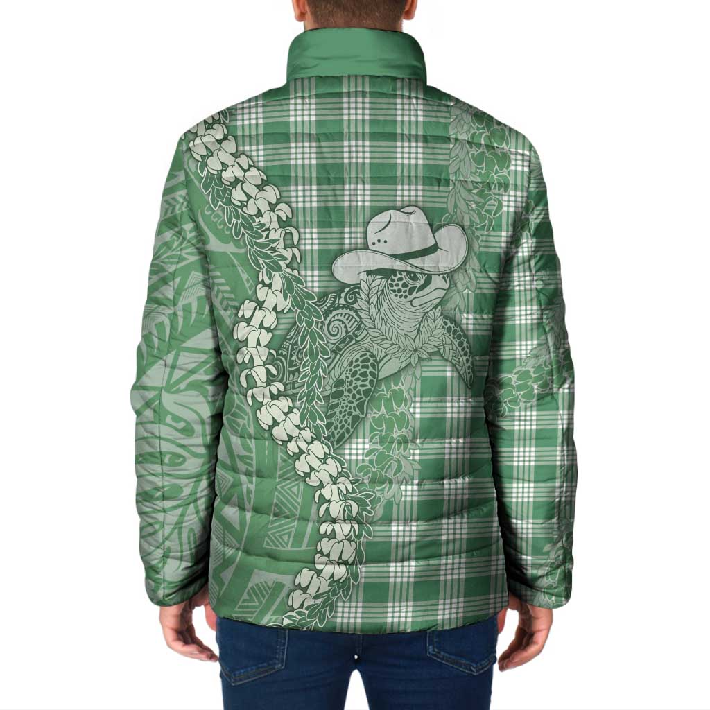 Green Hawaii Palaka Cowboy Turtle Padded Jacket Hawaiian Paniolo Puakenikeni Maile Lei - Polynesian Pride