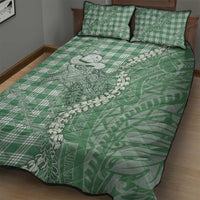 Green Hawaii Palaka Cowboy Turtle Quilt Bed Set Hawaiian Paniolo Puakenikeni Maile Lei - Polynesian Pride