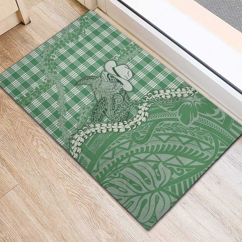 Green Hawaii Palaka Cowboy Turtle Rubber Doormat Hawaiian Paniolo Puakenikeni Maile Lei - Polynesian Pride